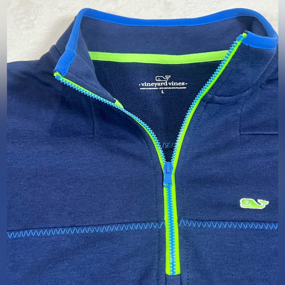 NWT Men’s Large Vineyard Vines Navy Blue Quarter-Zip Sweater - Picture 2 of 9